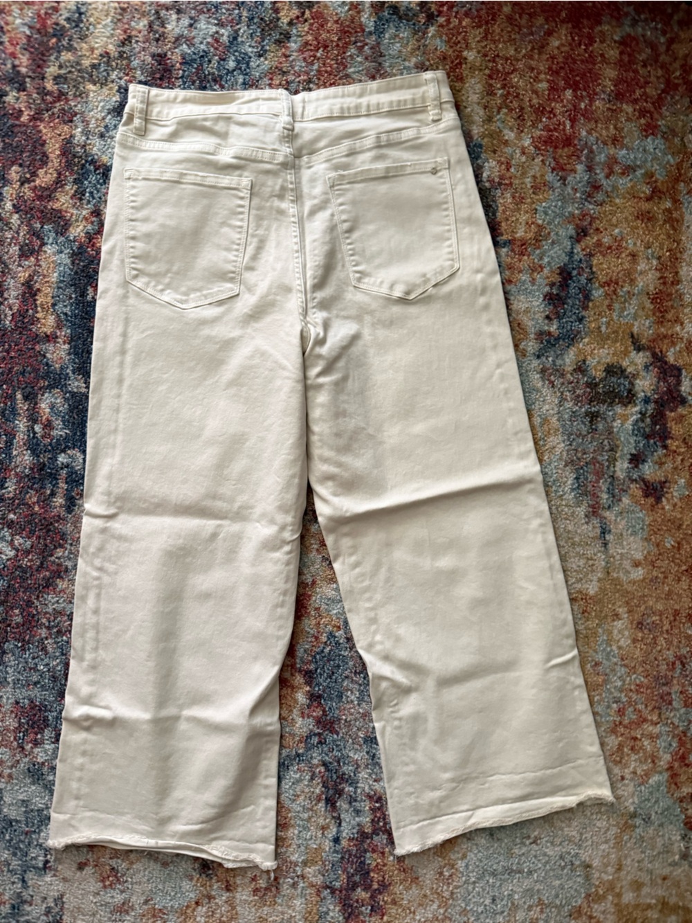 Mica Cream Wide-Leg Jeans, Button Fly, Raw Hem